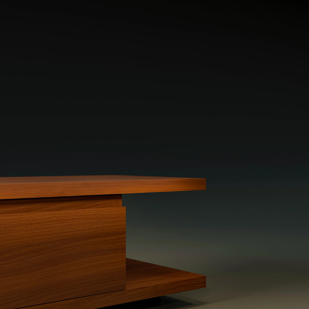 Close side view of the Nook Nightstand showing its wood veneer finish and integrated open storage compartment.