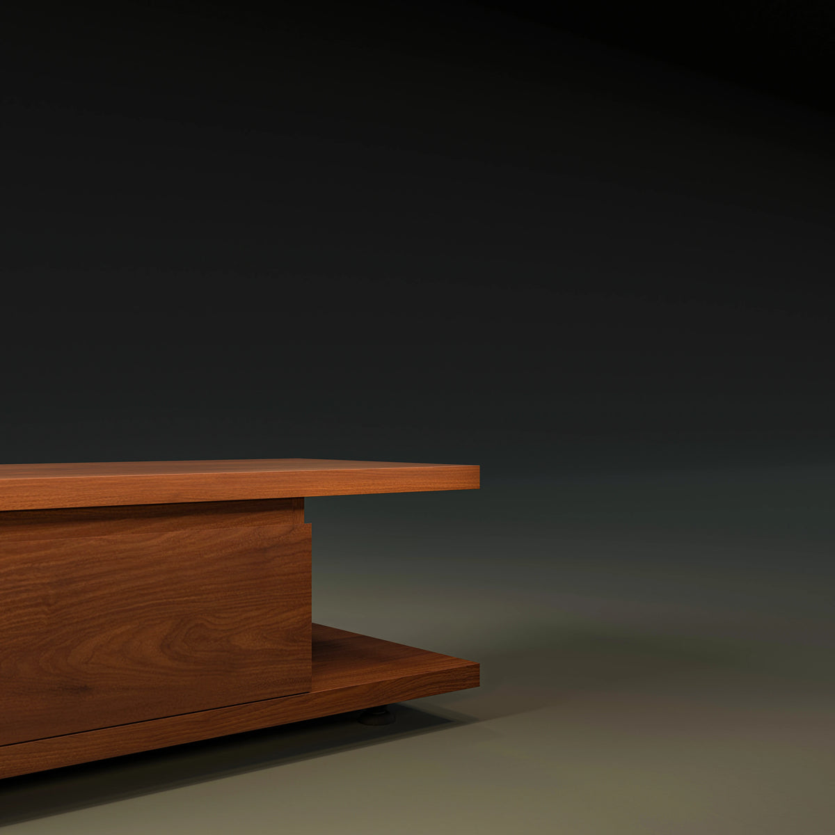 Side detail of the Nook Nightstand highlighting the open compartment and continuous wood veneer surfaces.