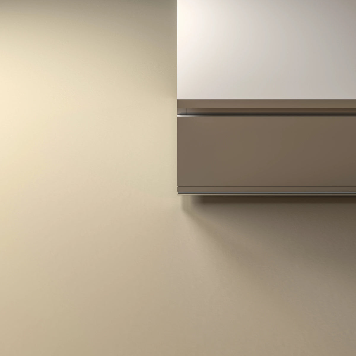 Close front view of the Spade Nightstand highlighting its smooth drawer fronts and concealed tapered handles.