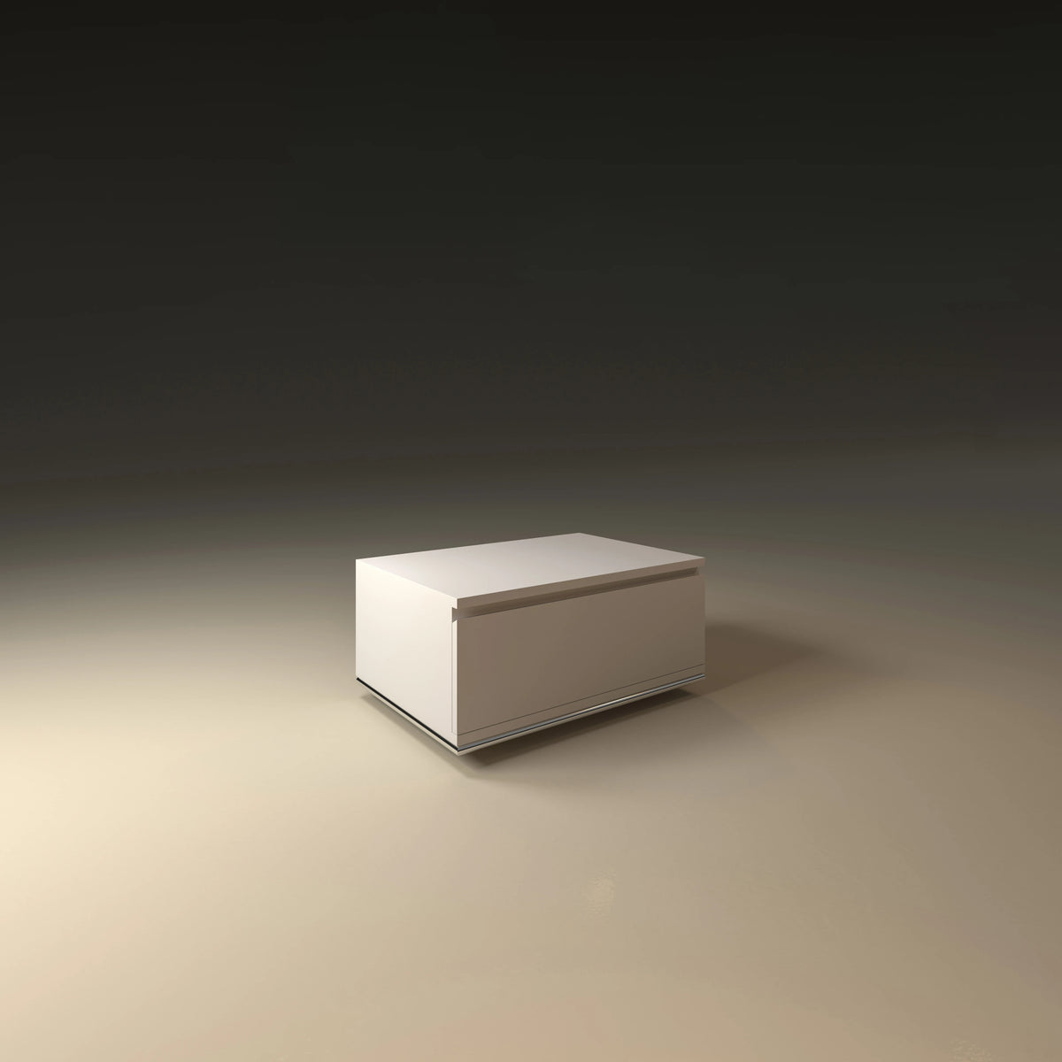 White Spade Nightstand with two drawers, concealed tapered handles, and a grounded rectangular profile.